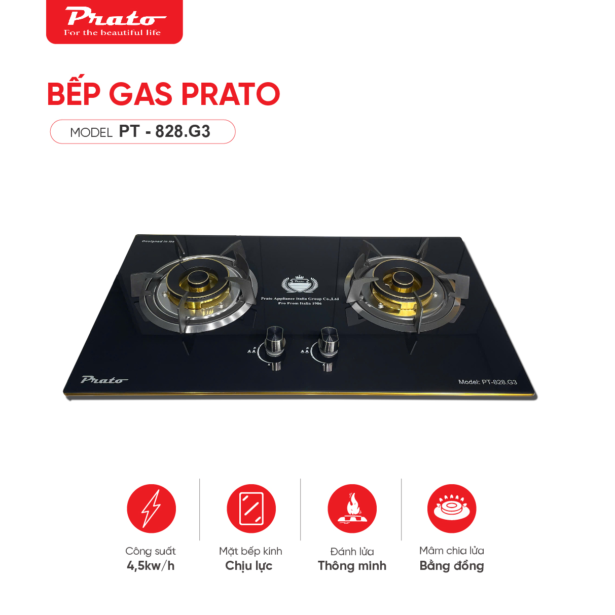 Bếp Gas Prato Model: PT-828.G3